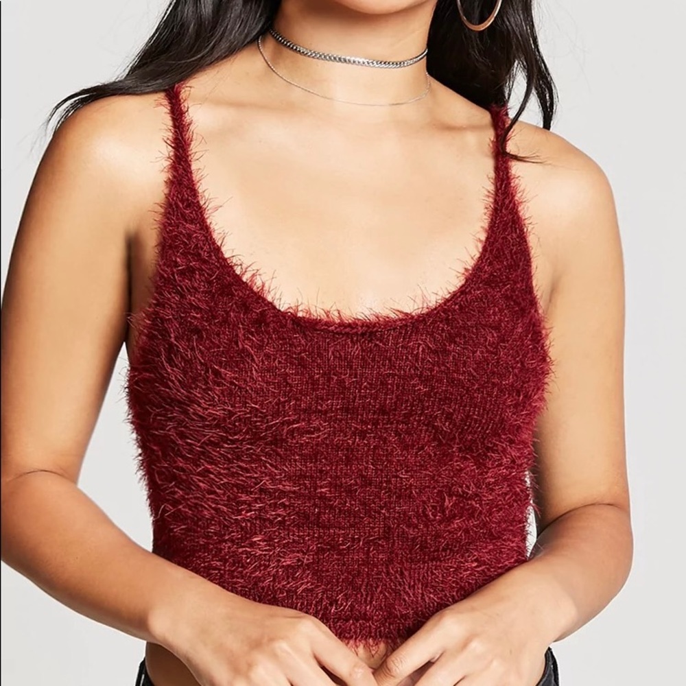 Forever21 Fuzzy Knit Burgundy Cropped Top